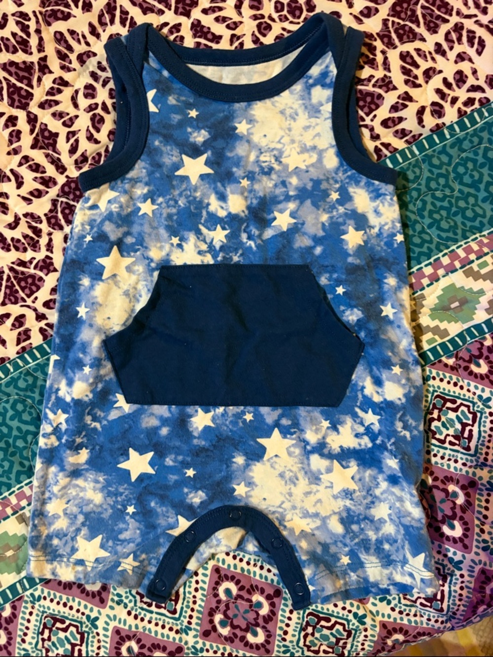 Cat & Jack Blue and White Star Tie-Dye Baby Romper